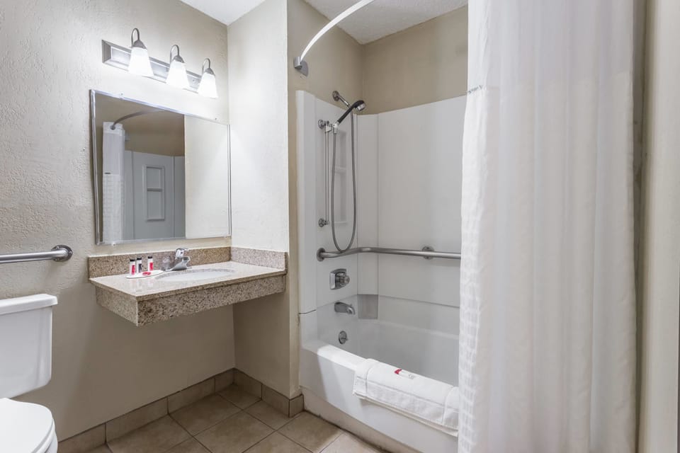Room, 1 Queen Bed, Accessible, Non Smoking (Mobility) | Bathroom | Combined shower/tub, free toiletries, hair dryer, towels