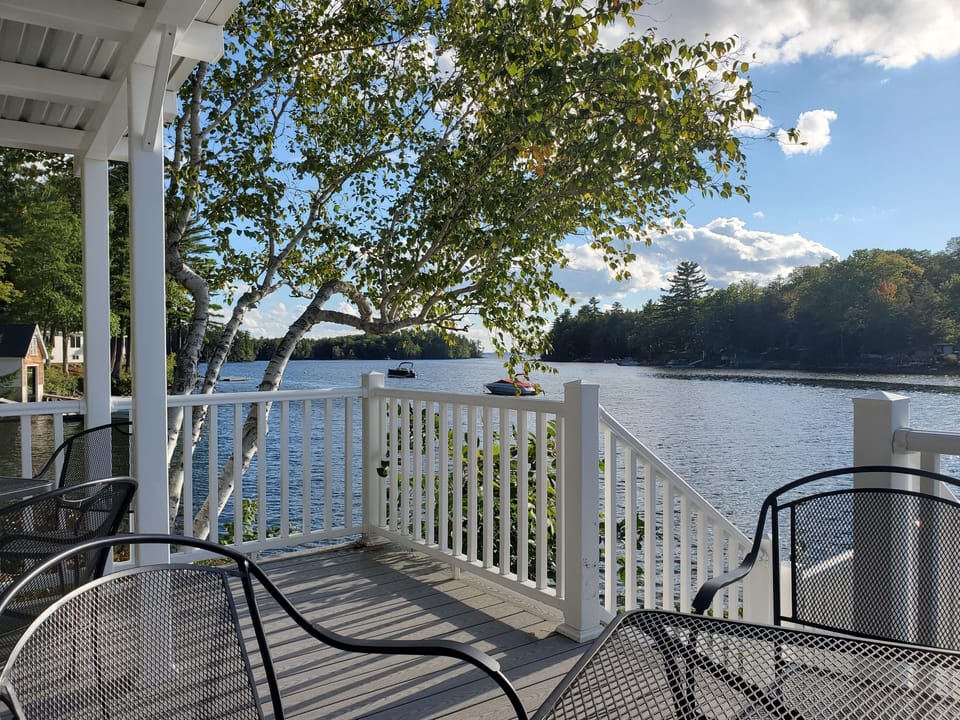 The view of the lake is wonderful from the lakeside deck.