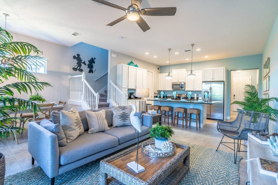 Open floor plan on the ground floor with access to the pool
