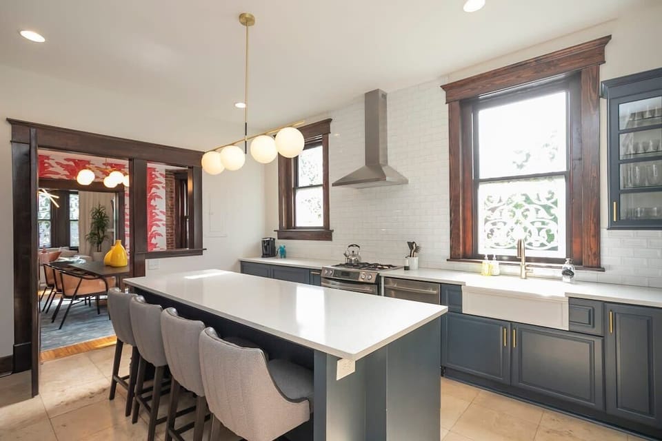Kitchen with custom island with seating for 4