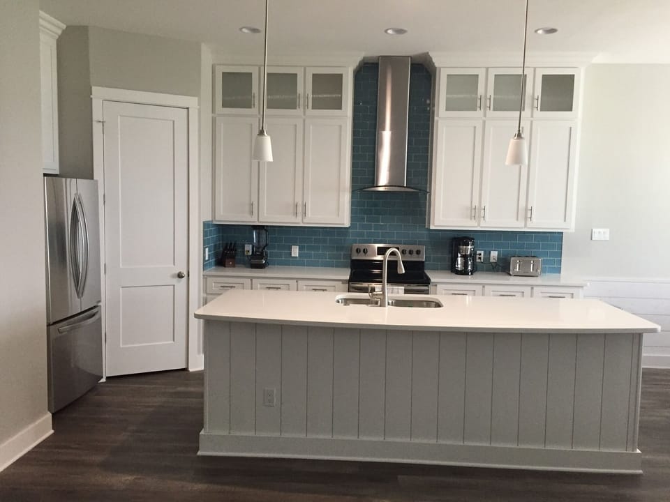 The kitchen has seating room for 6 people.