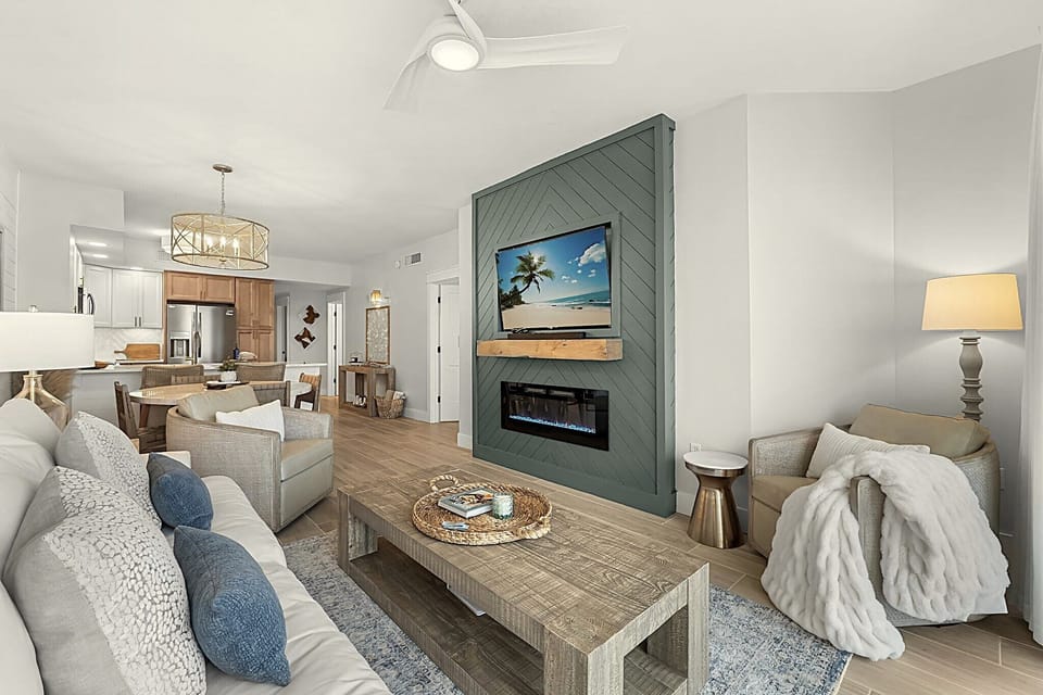 60" Smart TV w/ Samsung Soundbar - perfect for watching a movie in.  DIRECTV, complimentary YouTube TV & Amazon included on all our TV's. 