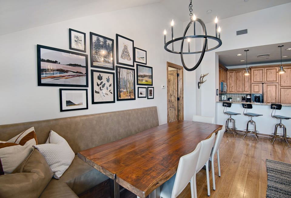 Dining table comfortably seats 8.