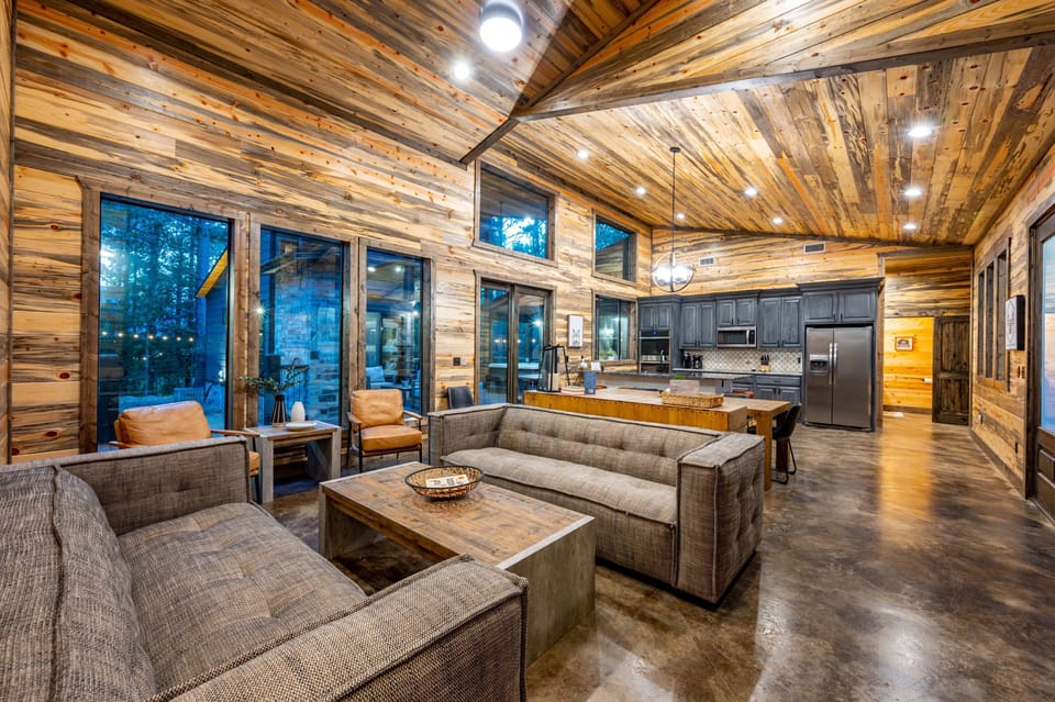 The spacious living room offers the perfect gathering space for family and friends.