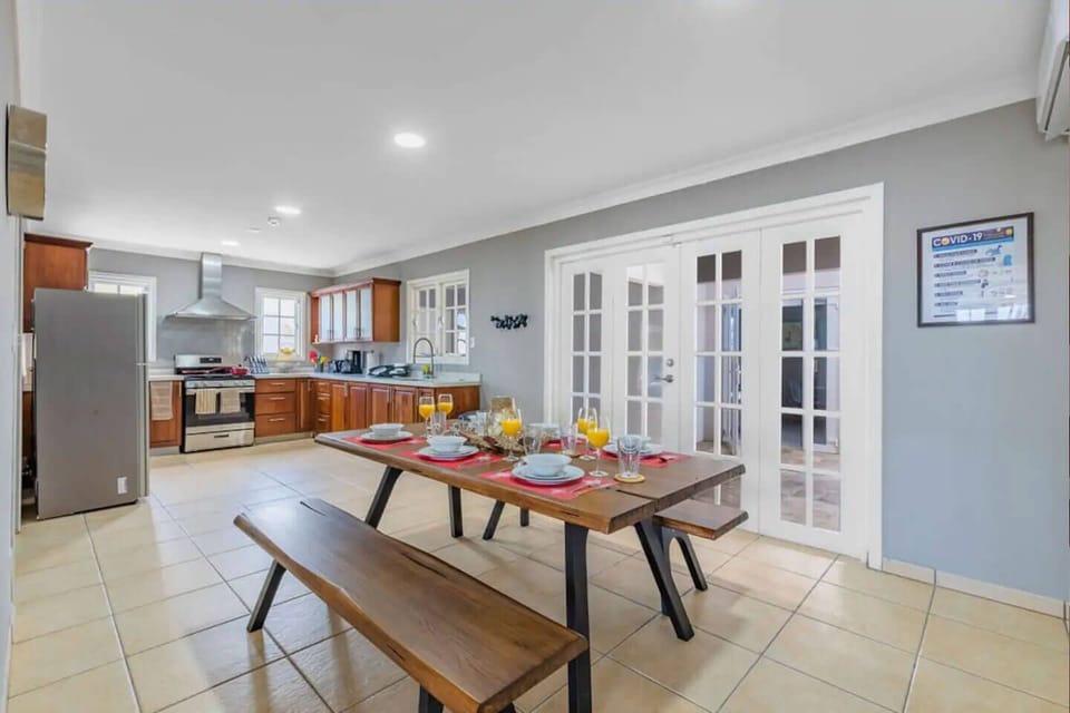 Open concept layout with dining area and kitchen.