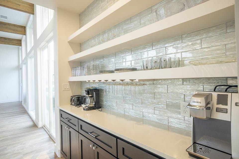 Sleek coffee bar offers additional counter space