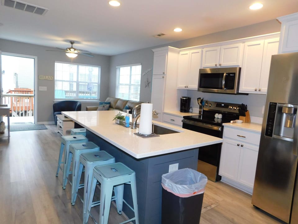 Bright, modern kitchen with spacious island and seating
