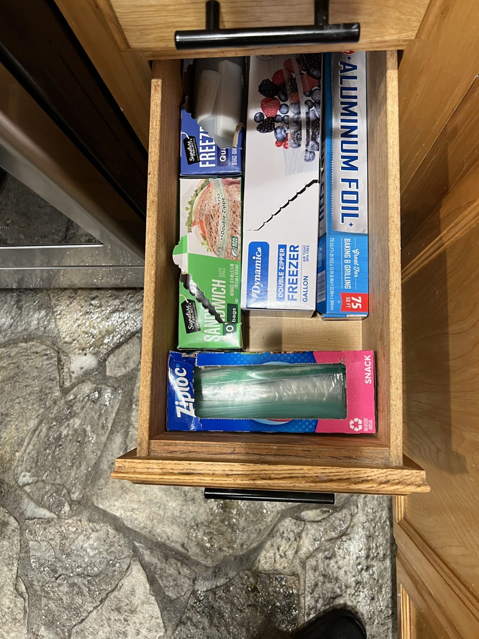 Storage baggies and tin foil