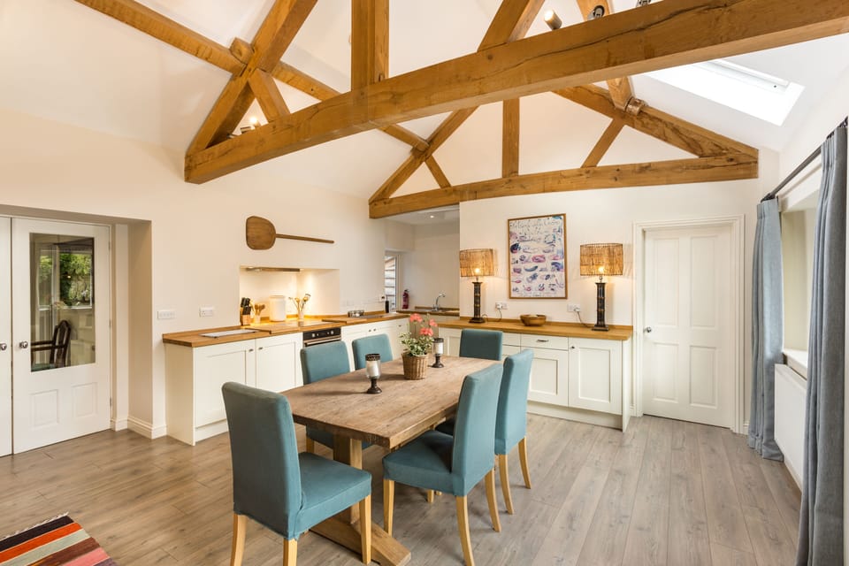 Lovely dining table from India to seat 6.  Well fitted and equipped kitchen