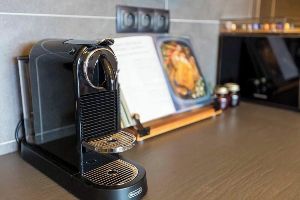 Modern kitchen complete with coffee machine