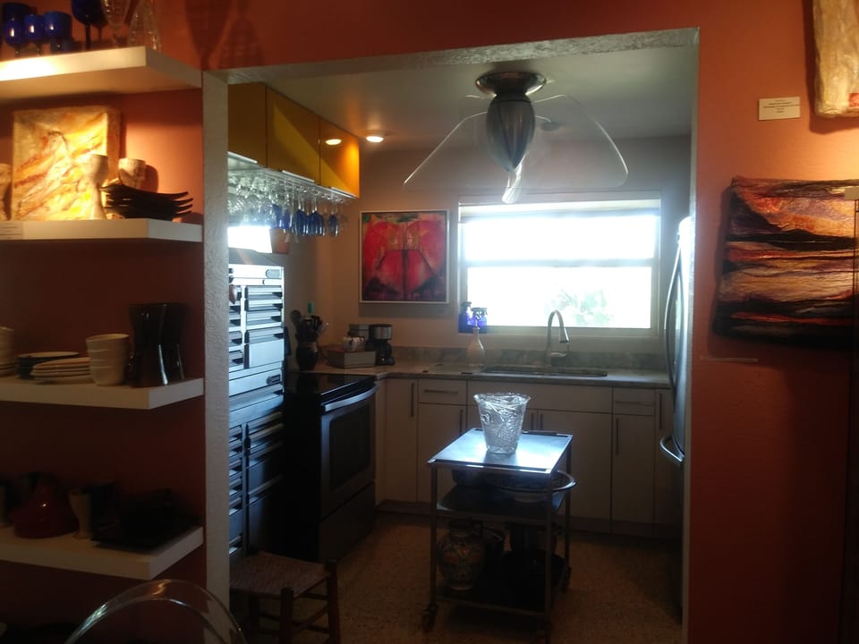 View into kitchen from dining room.
