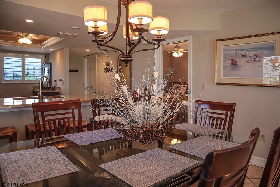 Gather in the lovely dining area.
