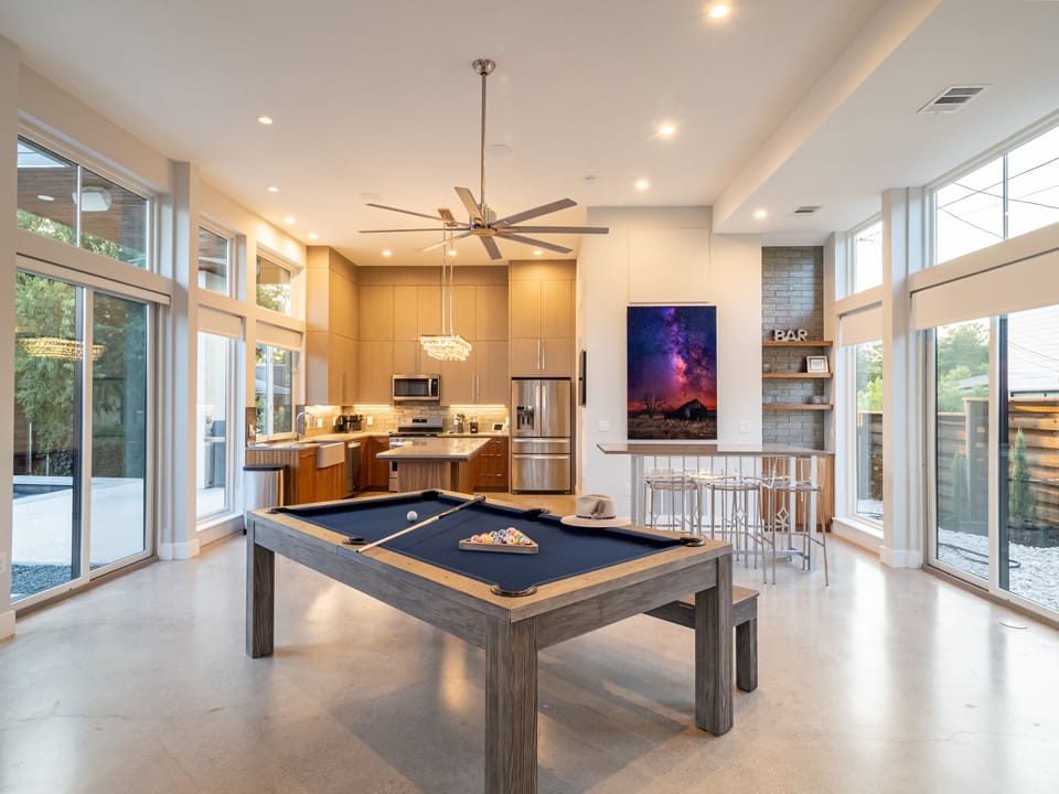 Dining table also converts to a pool table for added fun
