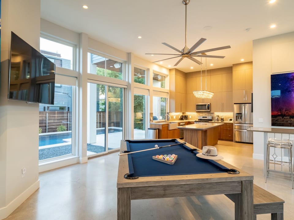 Dining Room Table that converts to pool table with TV for watching sports