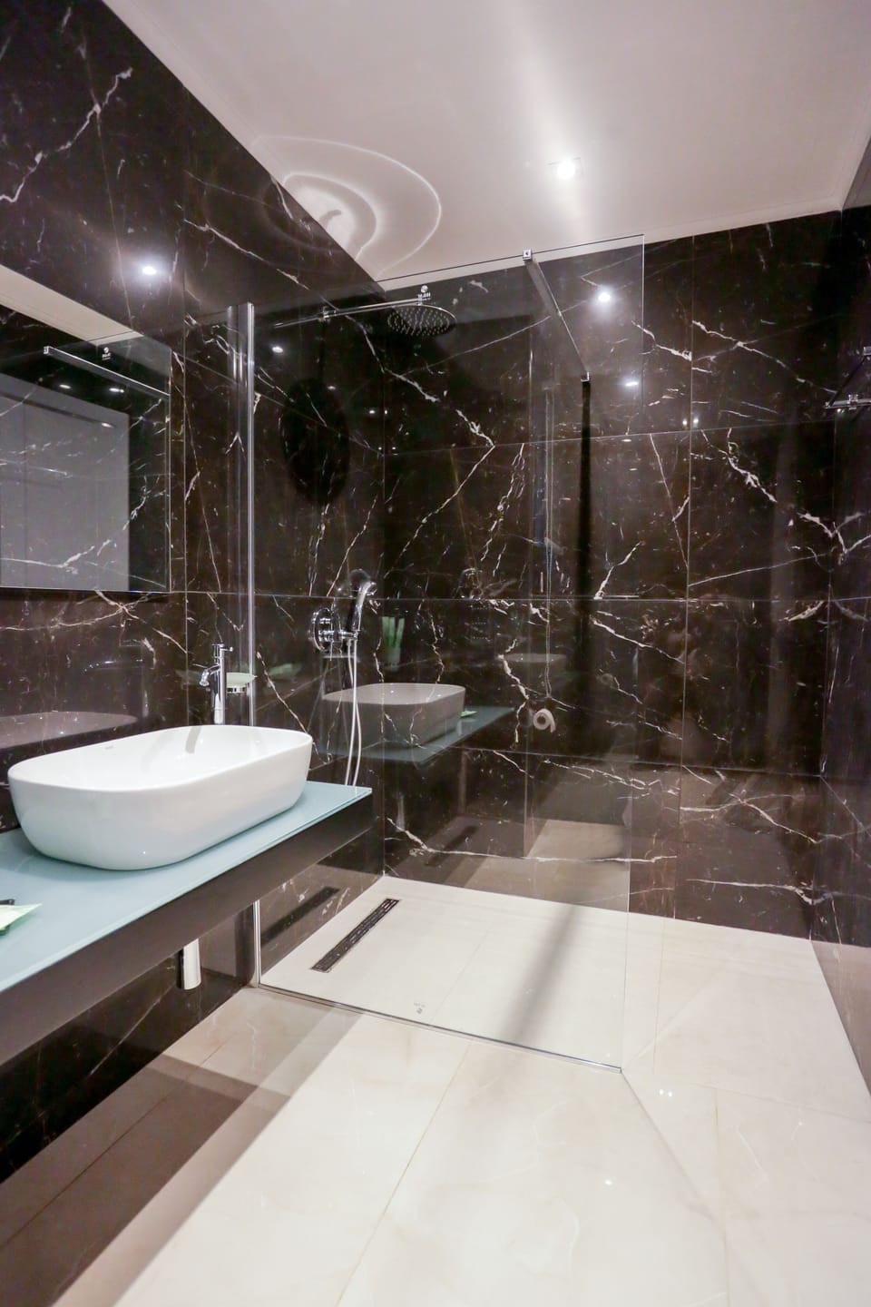 Shower, free toiletries, hair dryer, bathrobes