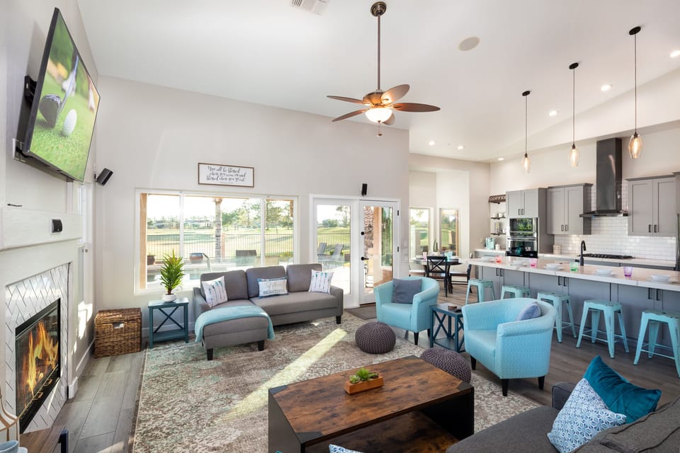 Bright and open floor plan with high ceilings. 