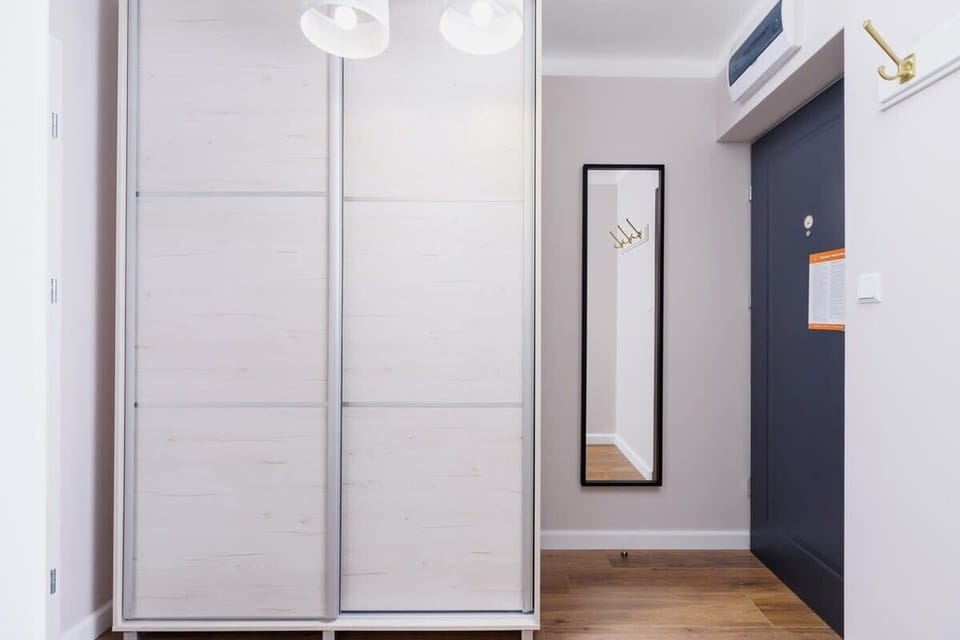 A spacious wardrobe in the one bedroom apartment provides ample storage space. 