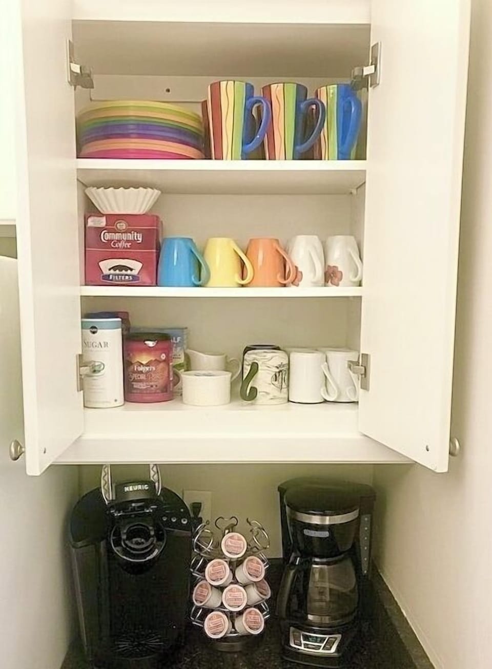 Coffee bar with Keurig and Traditional coffee pot