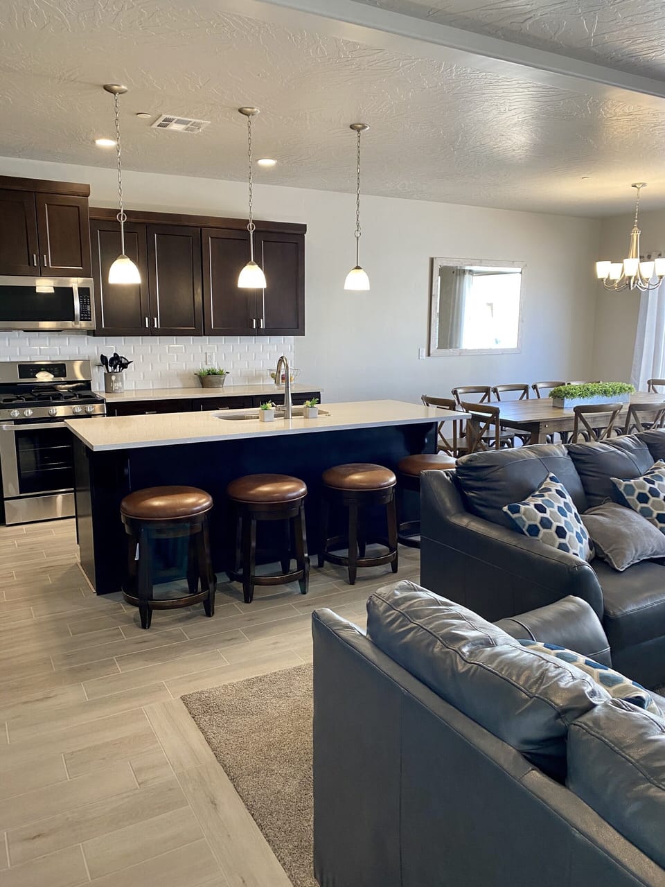 Kitchen, Dining Room, Living Room