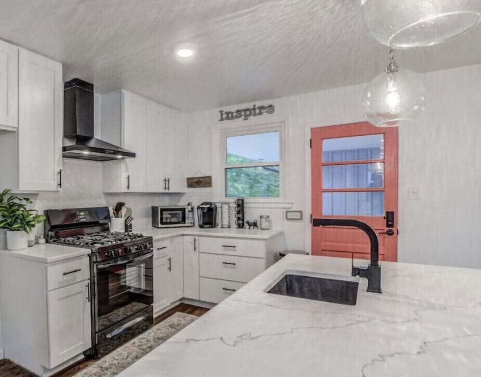 Open kitchen area large island 