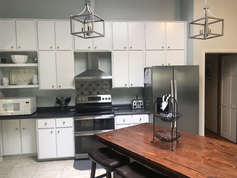 Double oven stove with an air fry feature