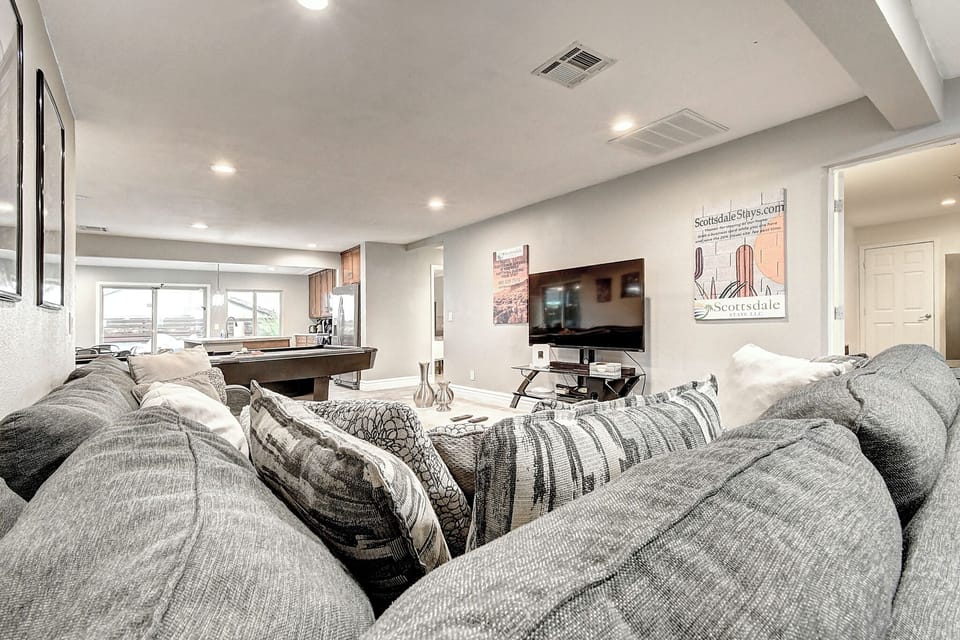 Spacious great room is amazing for entertaining.