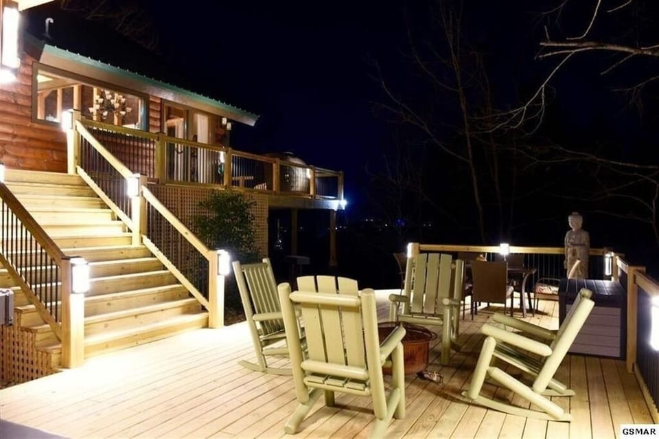 Lowered tier deck with lighting - not pictured hot tub under pergola