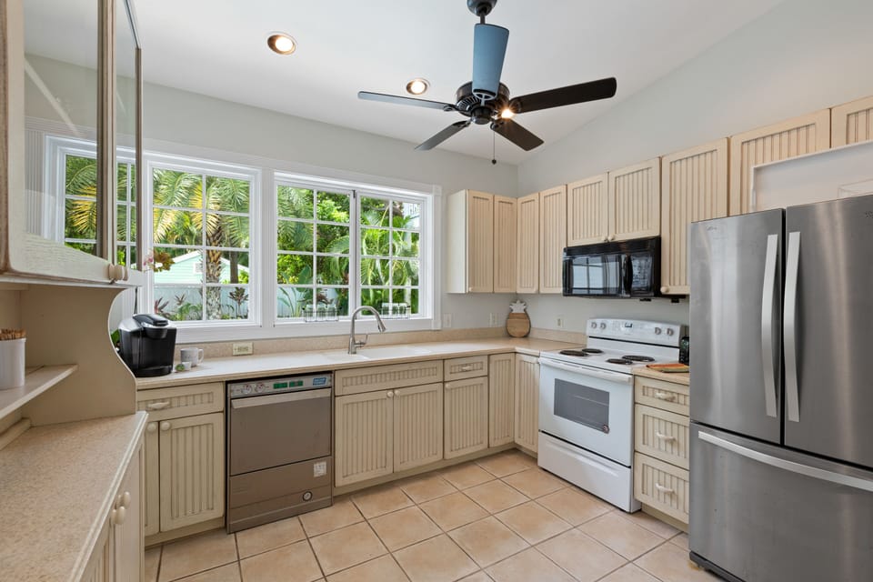 Kitchen with a view of the pool area