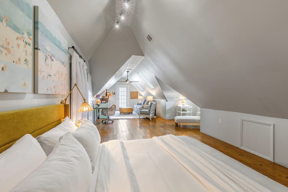 Unique, dormered ceiling slopes