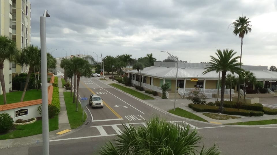 View of Sand Key Bridge from our 3rd floor. Building seen has food & shops. 