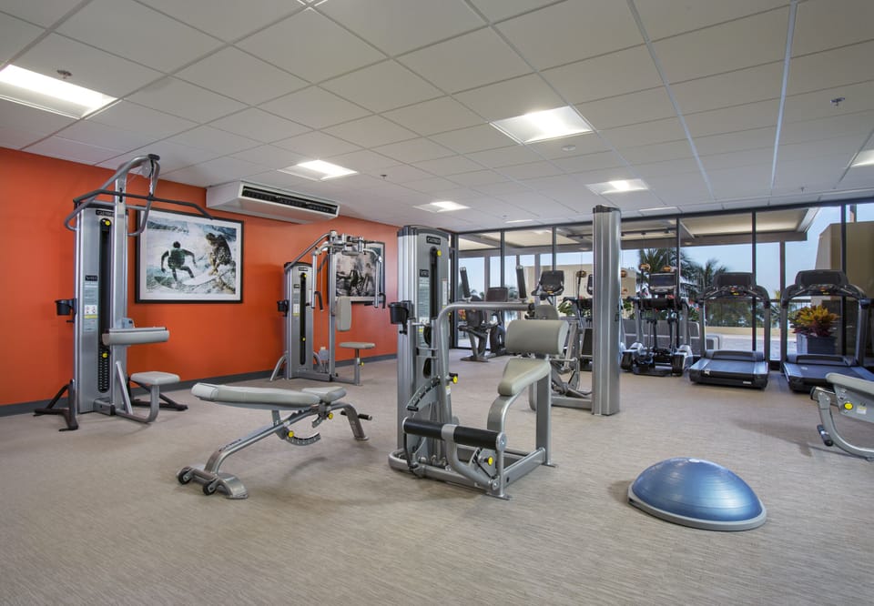Stay active in your bright, well-equipped fitness center with strength machines, cardio equipment, and plenty of space to energize your morning routine.