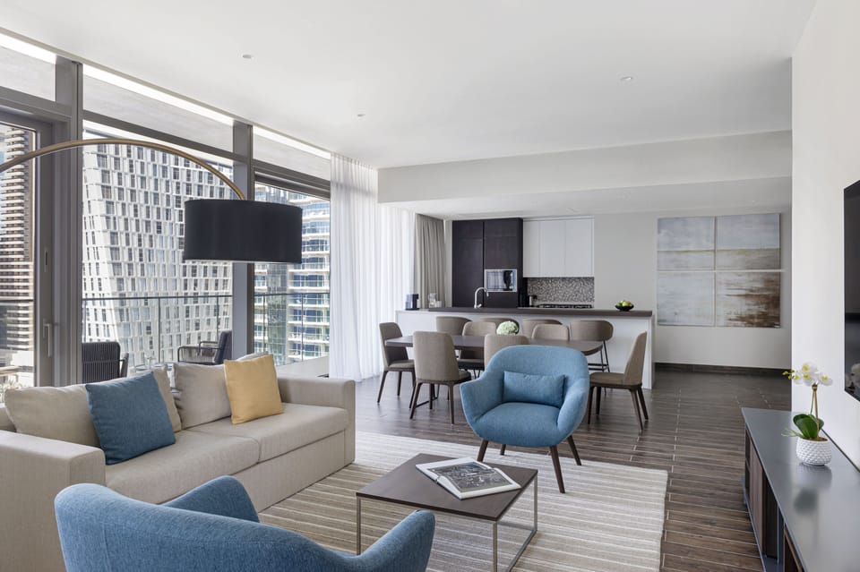 Premium Suite, 3 Bedrooms, Balcony, Marina View (Private beach access) | Living room | 55-inch LED TV with satellite channels, TV