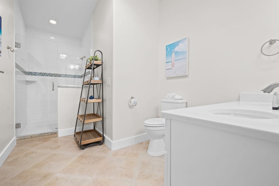 Large bathroom with walk in shower
