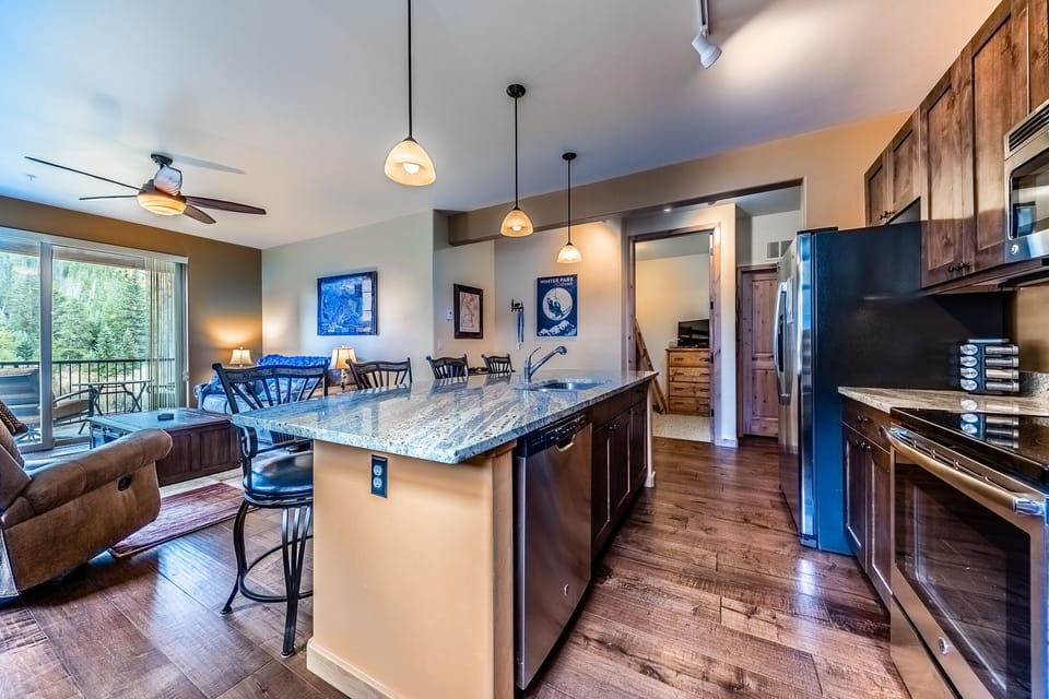 Kitchen - Large counter space, full size appliances, and a variety of cooking utensils.
