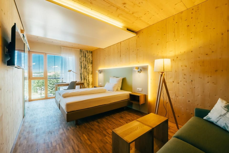 Hypo-allergenic bedding, desk, laptop workspace, soundproofing