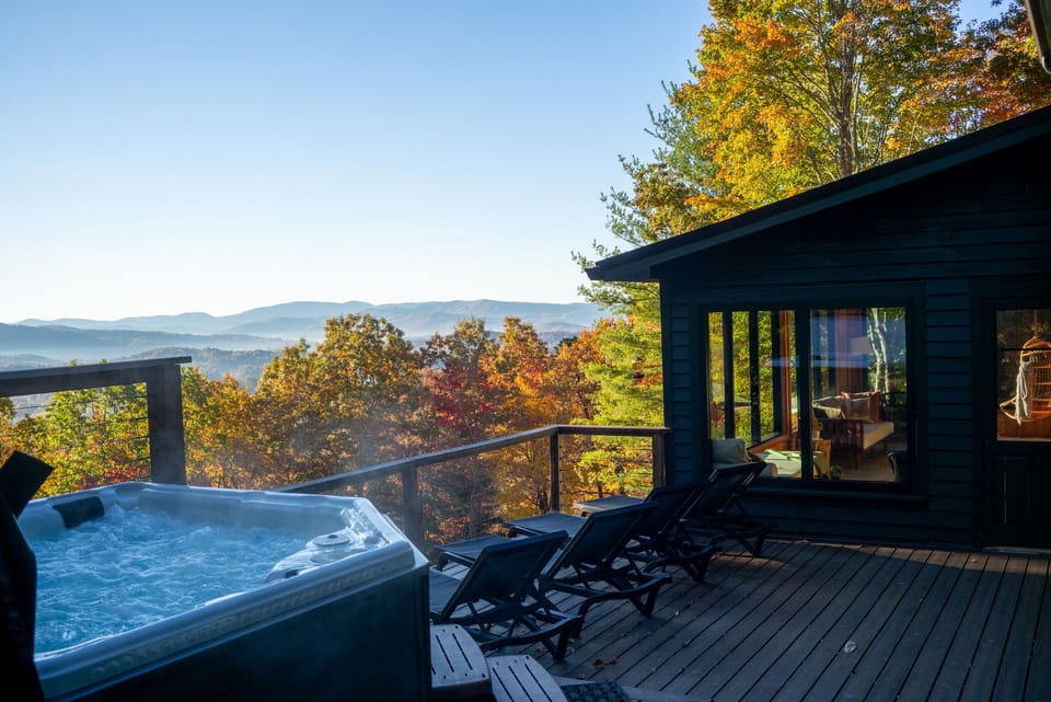 Unbelievable views off the porch from the hot tub and deck loungers