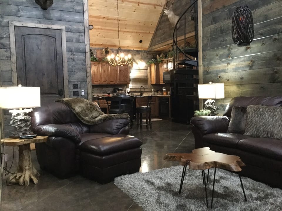 Living area with a look into the kitchen area