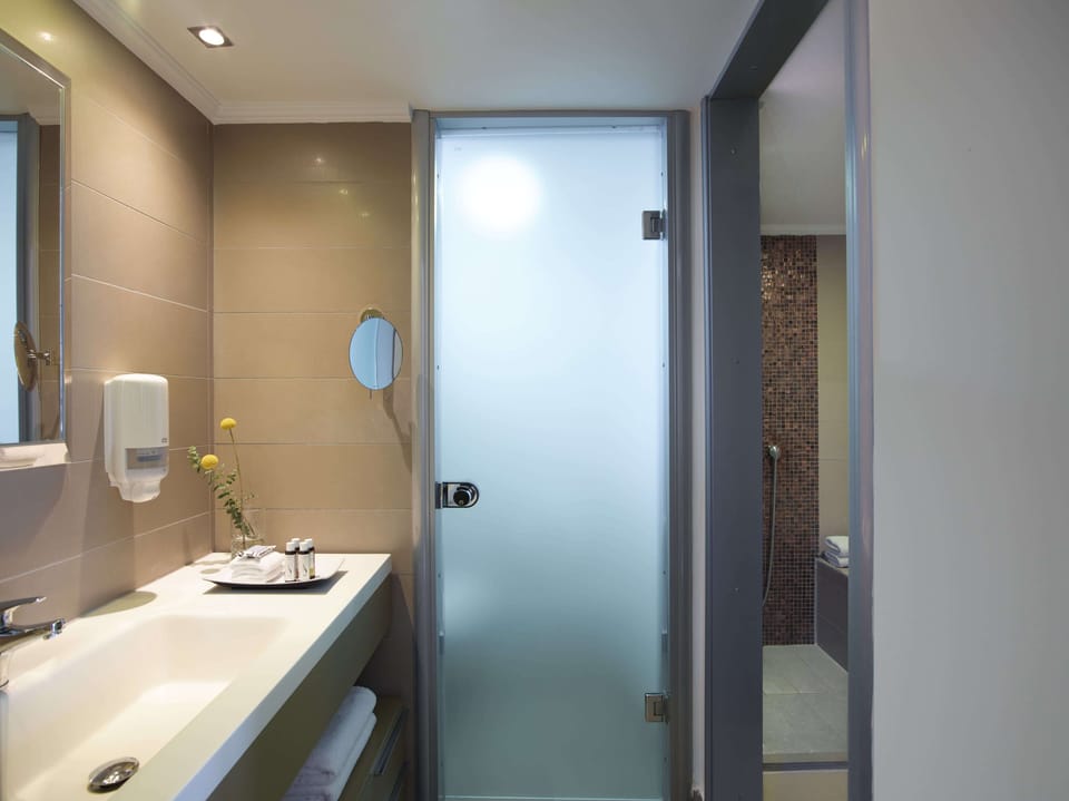 Hair dryer, towels, toilet paper