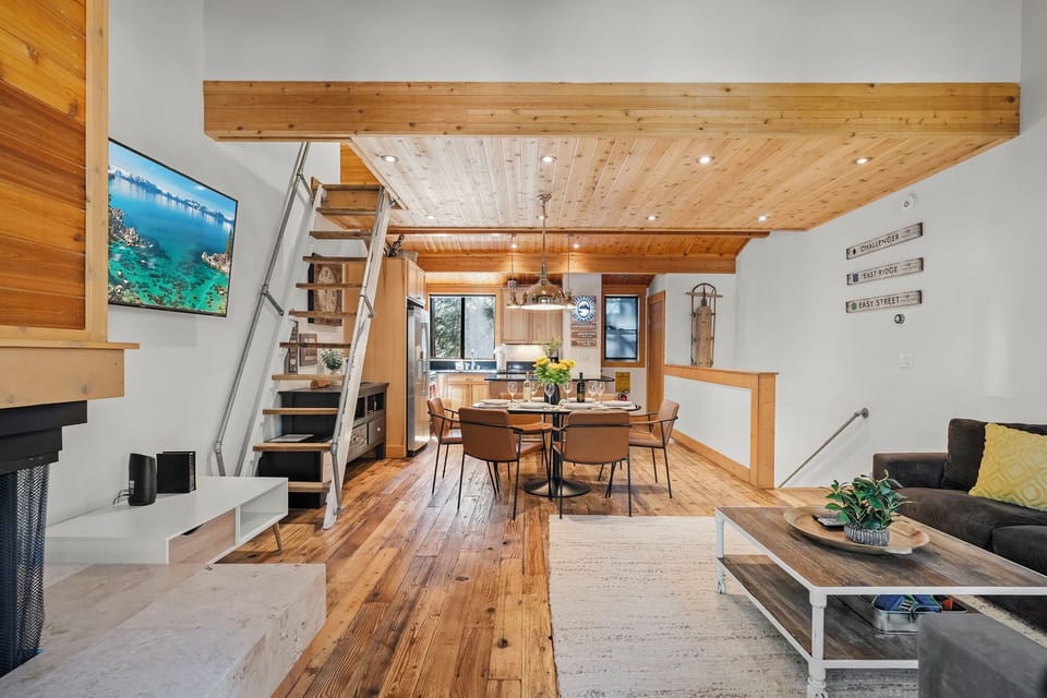 Large windows bring the beauty of Northstar's forest setting indoors.