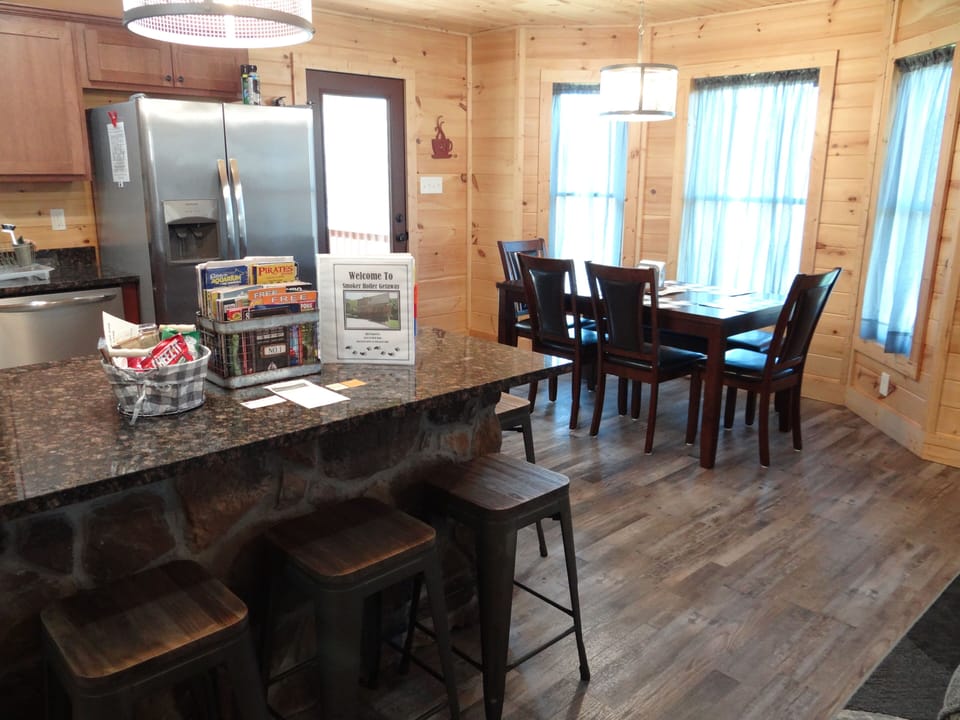 Dining table for 6 and kitchen bar seating for 4 & highchair for kiddos