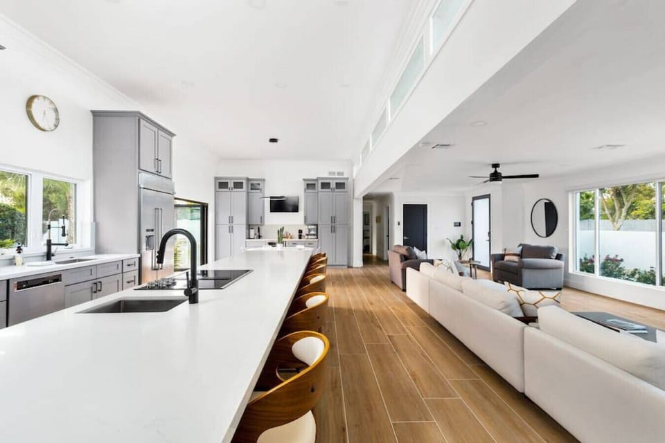 Enjoy the seamless flow of this open-concept home with a bright kitchen and cozy living area.