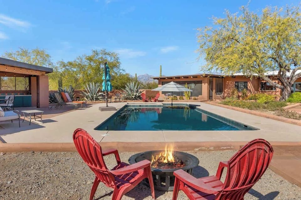 Fire Pit at the foot of the pool.