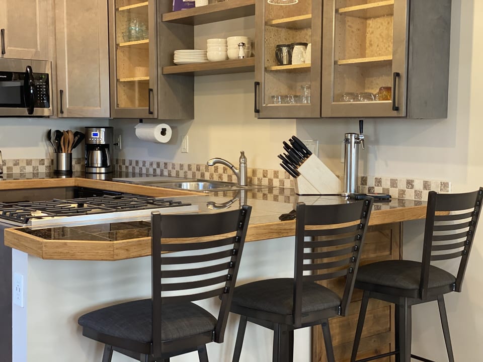 Three seater bar stools for easy access to food.