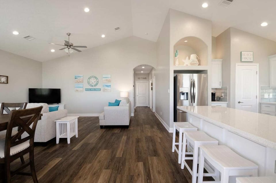 Beautifully decorated open-concept home with beach house vibes.