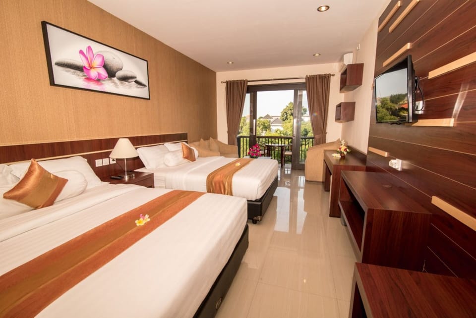 Suite, 2 Double Beds | Desk, bed sheets