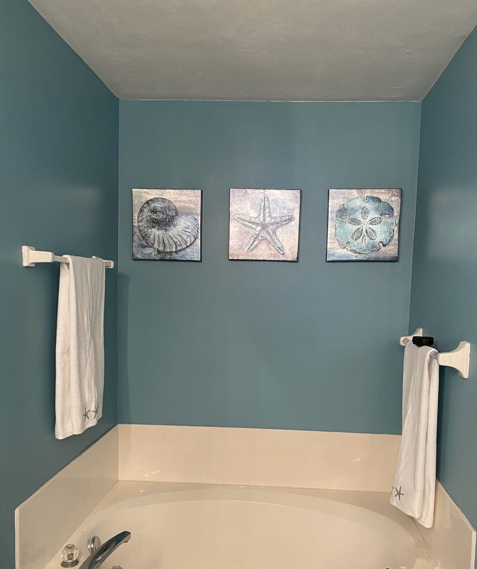 master tub, also has a shower