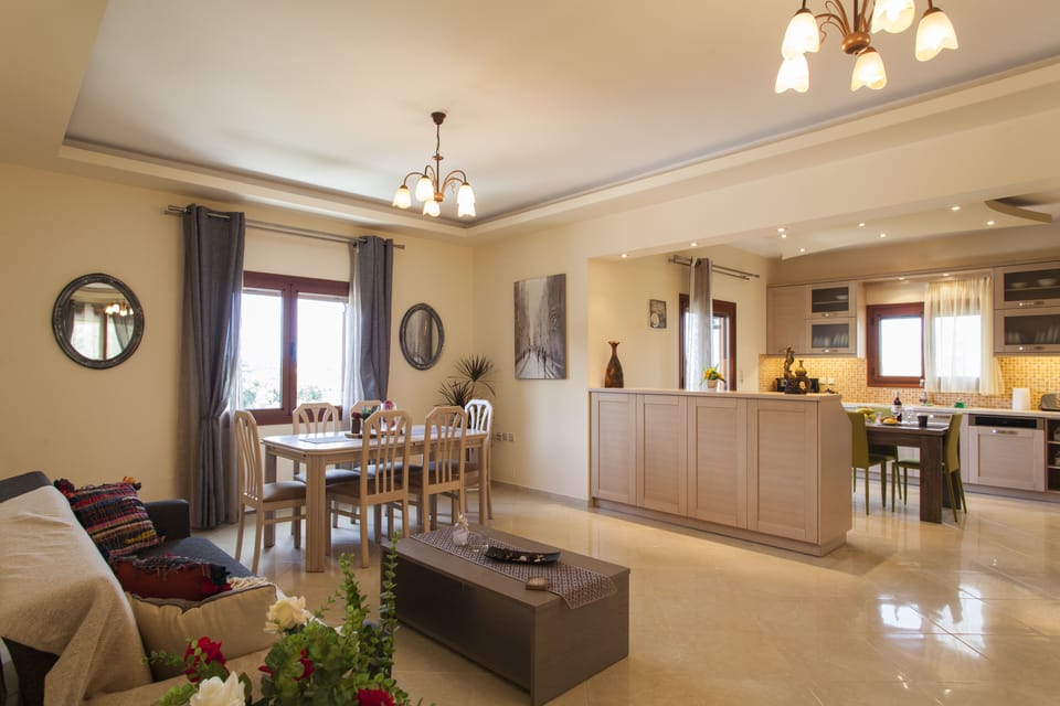 The dining area and the kitchen