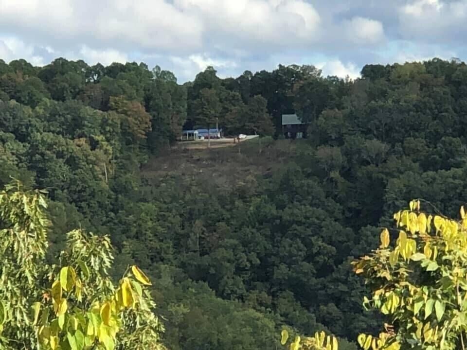 View of tiny house from the lake. 