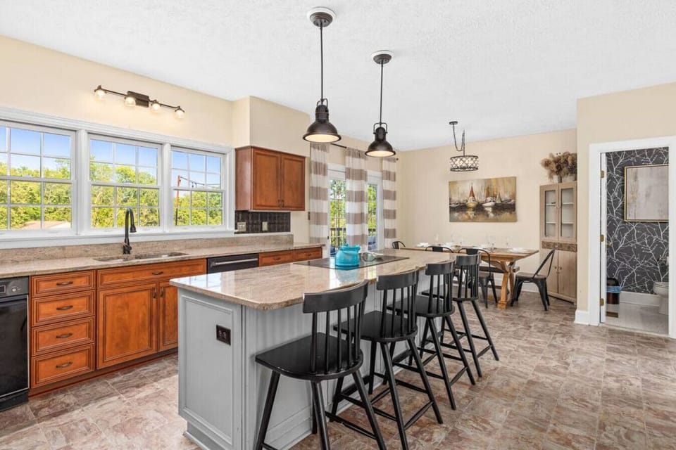 The kitchen island provides more seating