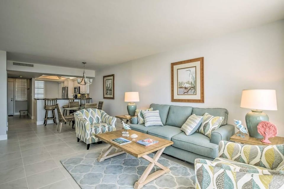 Living room open to kitchen and dining area